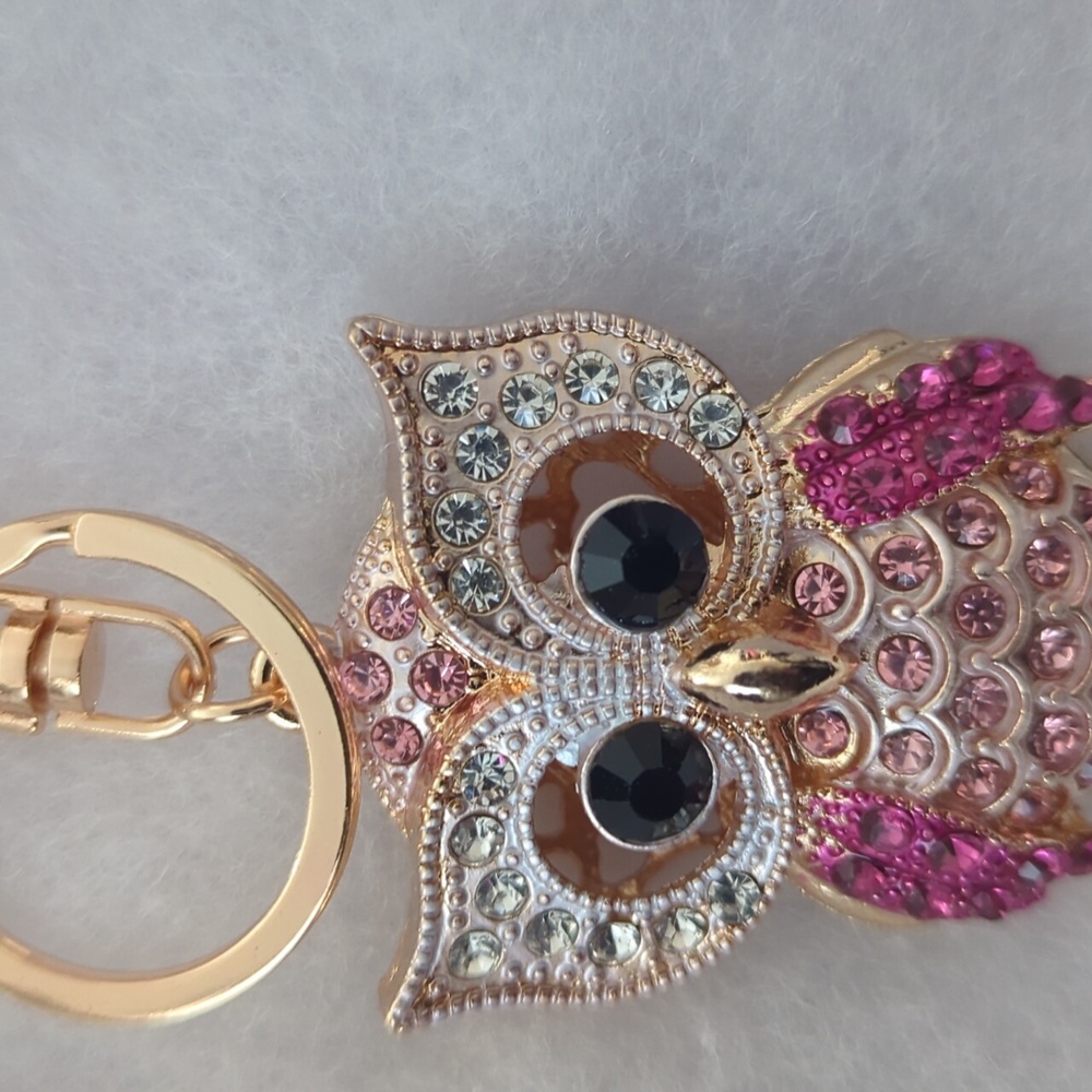 Rhinestone Owl Bag Charm - Picture 3 of 4